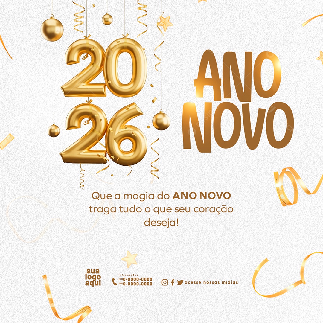 Feliz Ano Novo que a Magia do Ano Novo Traga Tudo o que Seu Coração Deseja Social Media PSD Editável