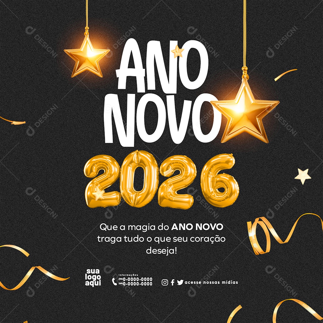 Feliz Ano Novo que a Magia do Ano Novo Traga Tudo o que Seu Social Media PSD Editável