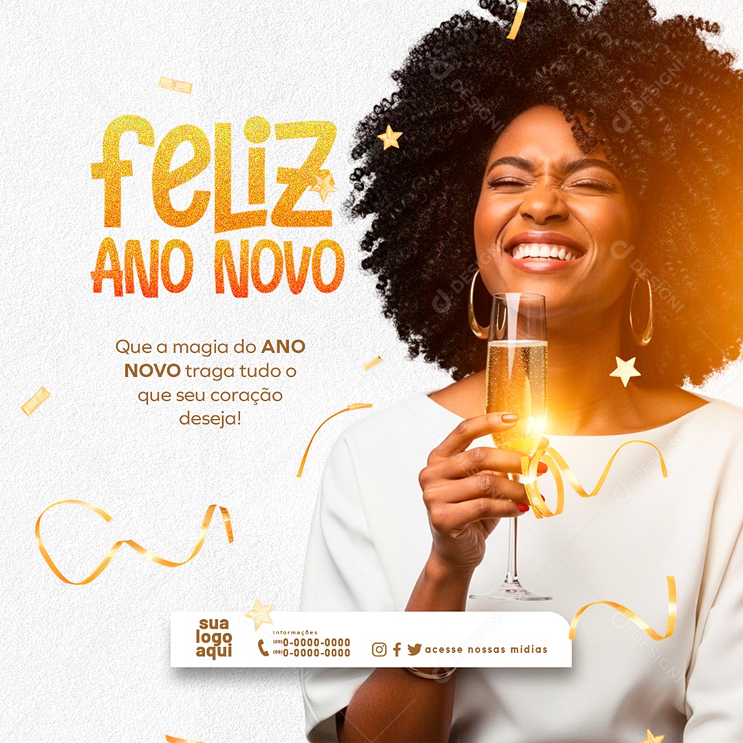 Feliz Ano Novo que a Magia do Ano Novo Traga Tudo o que Social Media PSD Editável