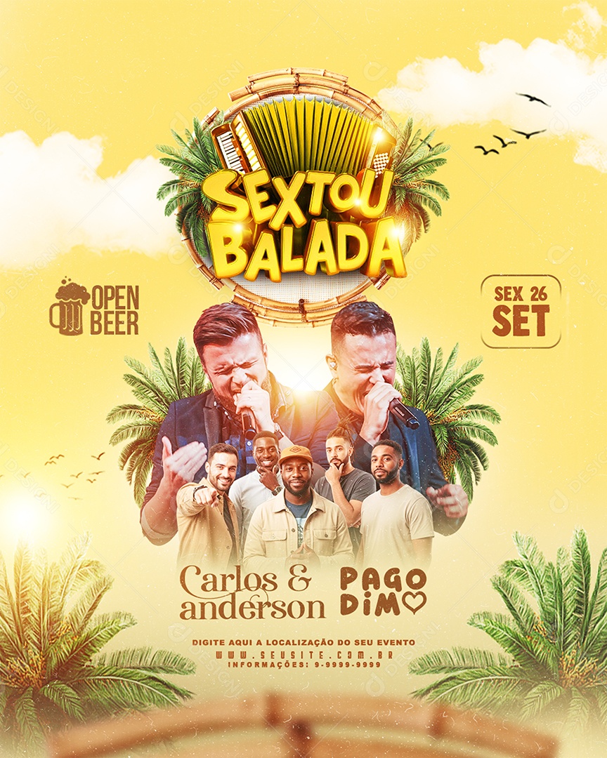 Flyer Feed Sextou Balada Carlos e Anderson Social Media PSD Editável