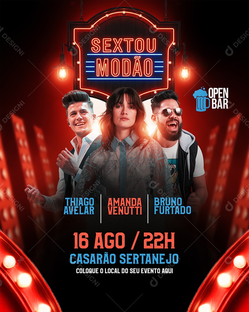 Flyer Feed Sextou Modão Open Bar Social Media PSD Editável