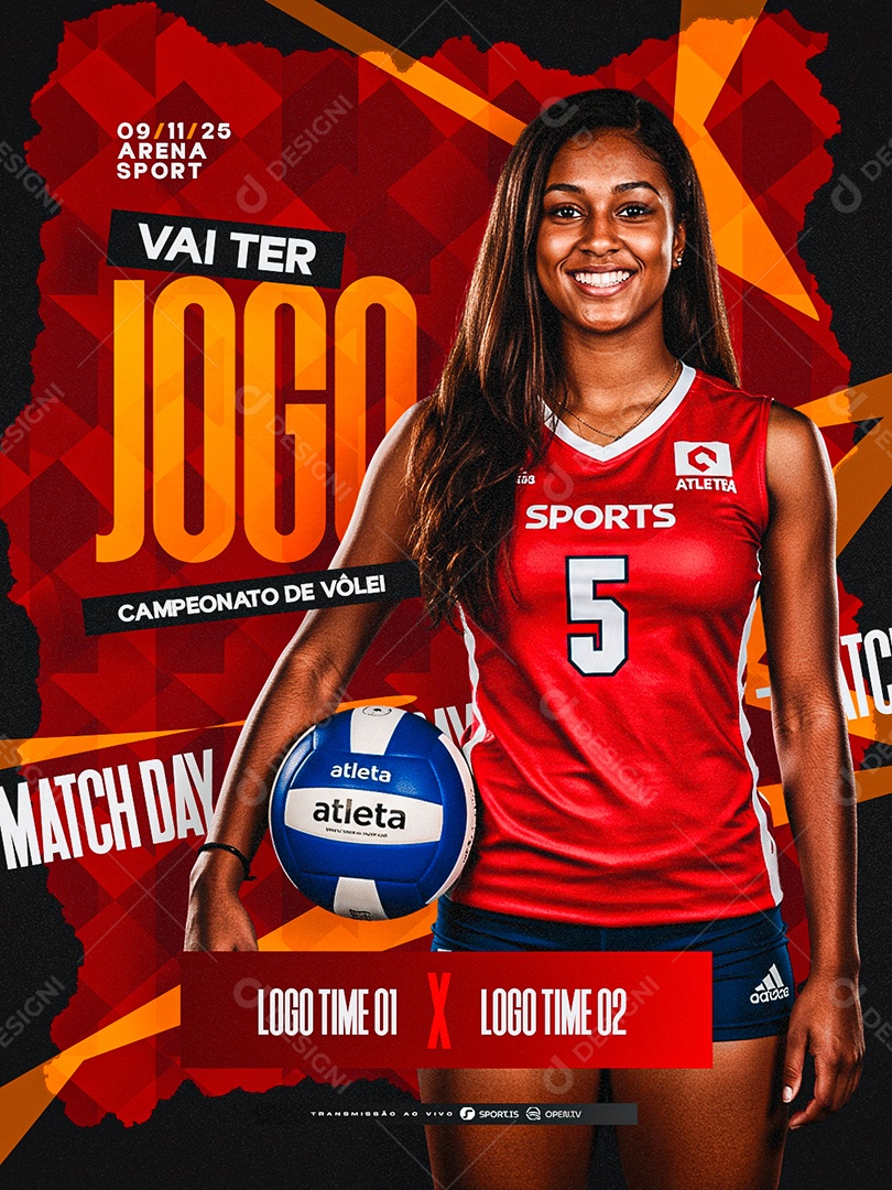 Campeonato de Vôlei Feminino Vai Ter Jogo Social Media PSD Editável