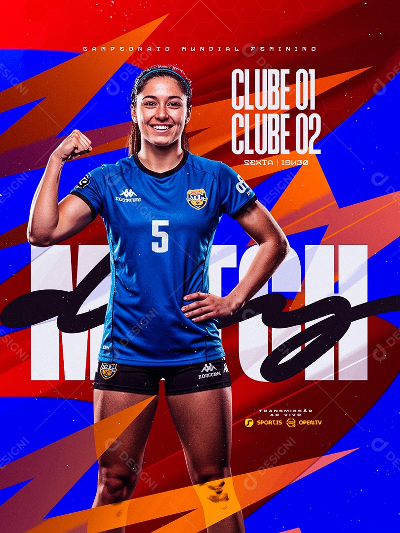 Campeonato Mundial de Vôlei Feminino Match Day Social Media PSD Editável