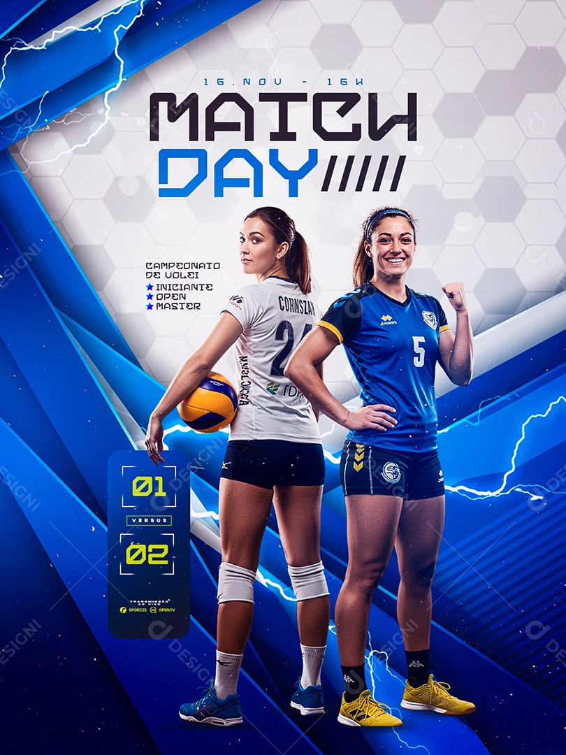 Campeonato de Vôlei Feminino Match Day Social Media PSD Editável