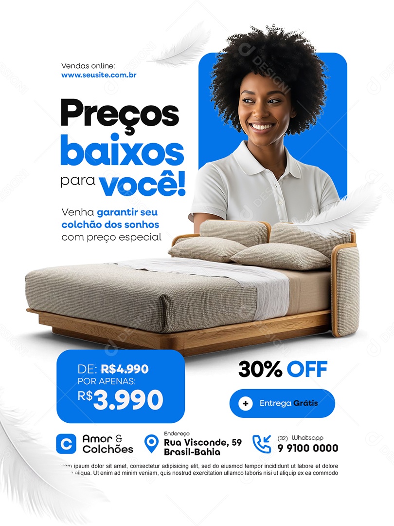Loja de Colchão Preços Baixos para Você Social Media PSD Editável