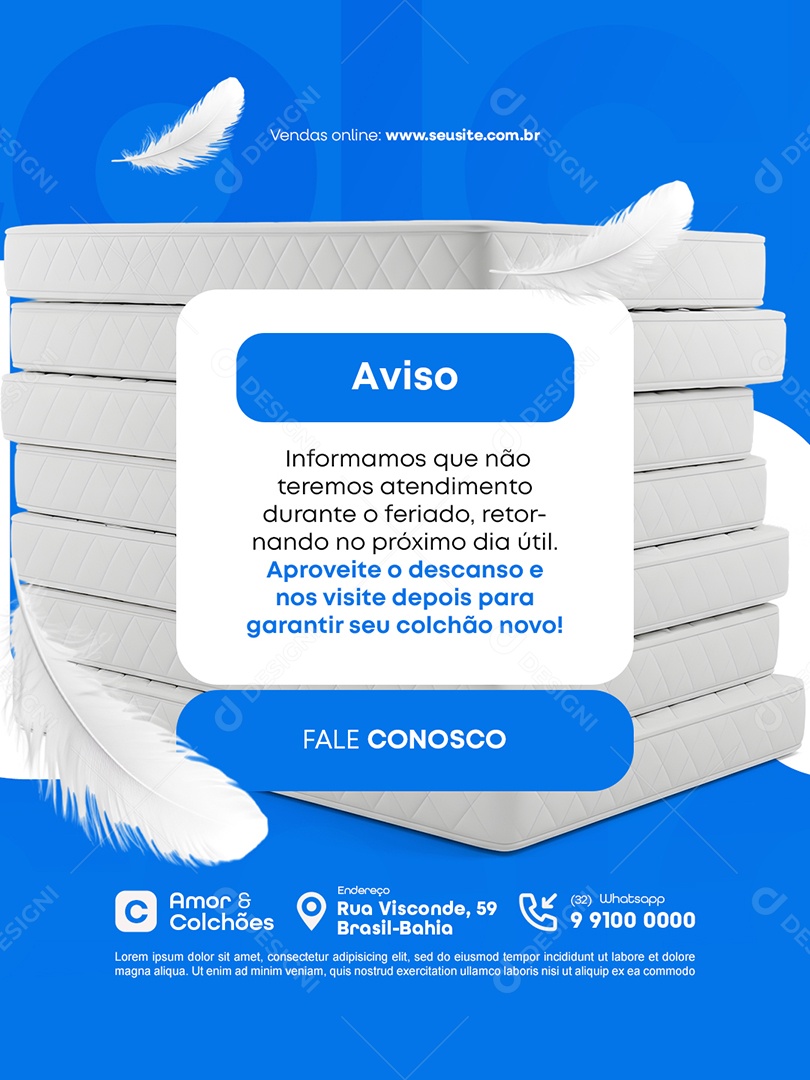 Loja de Colchão Aviso Fale Conosco Social Media PSD Editável