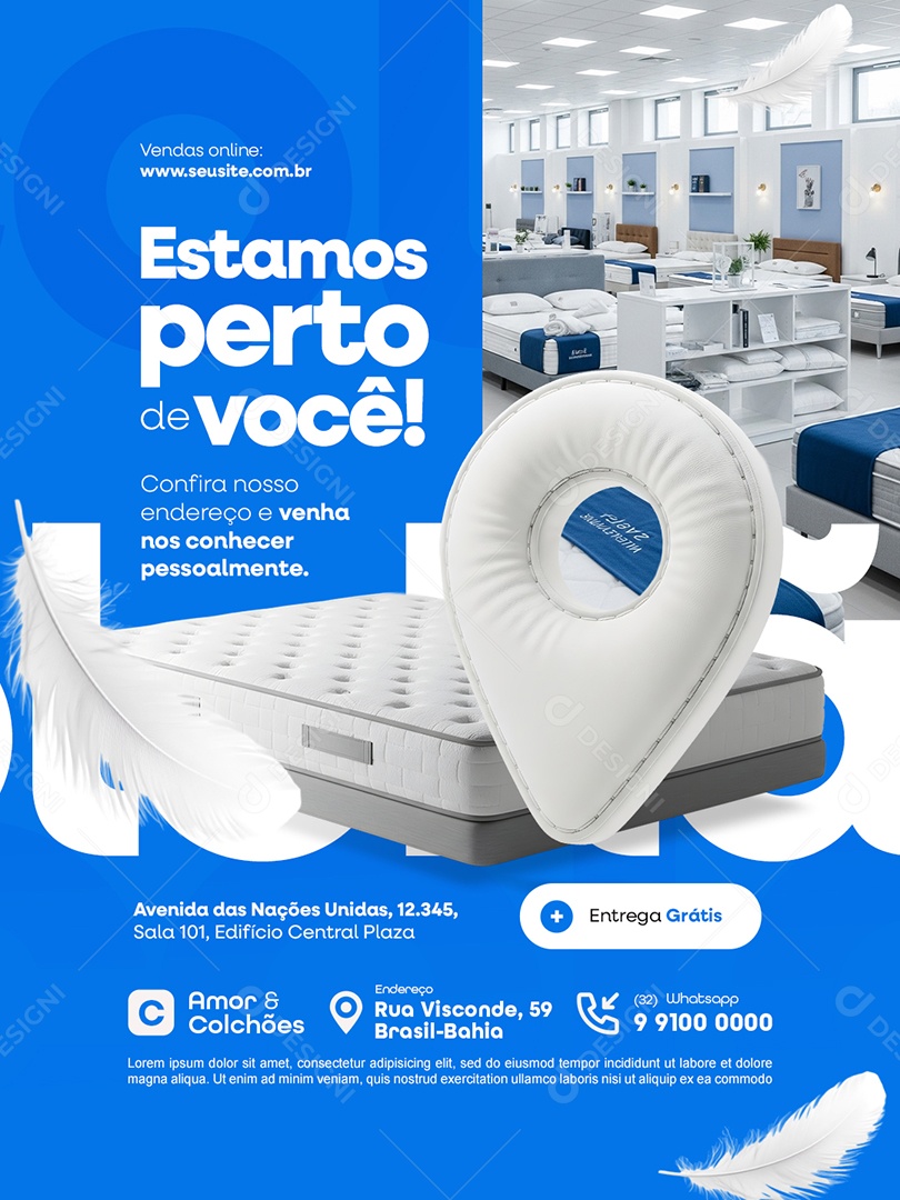 Loja de Colchão Estamos Perto de Você Social Media PSD Editável