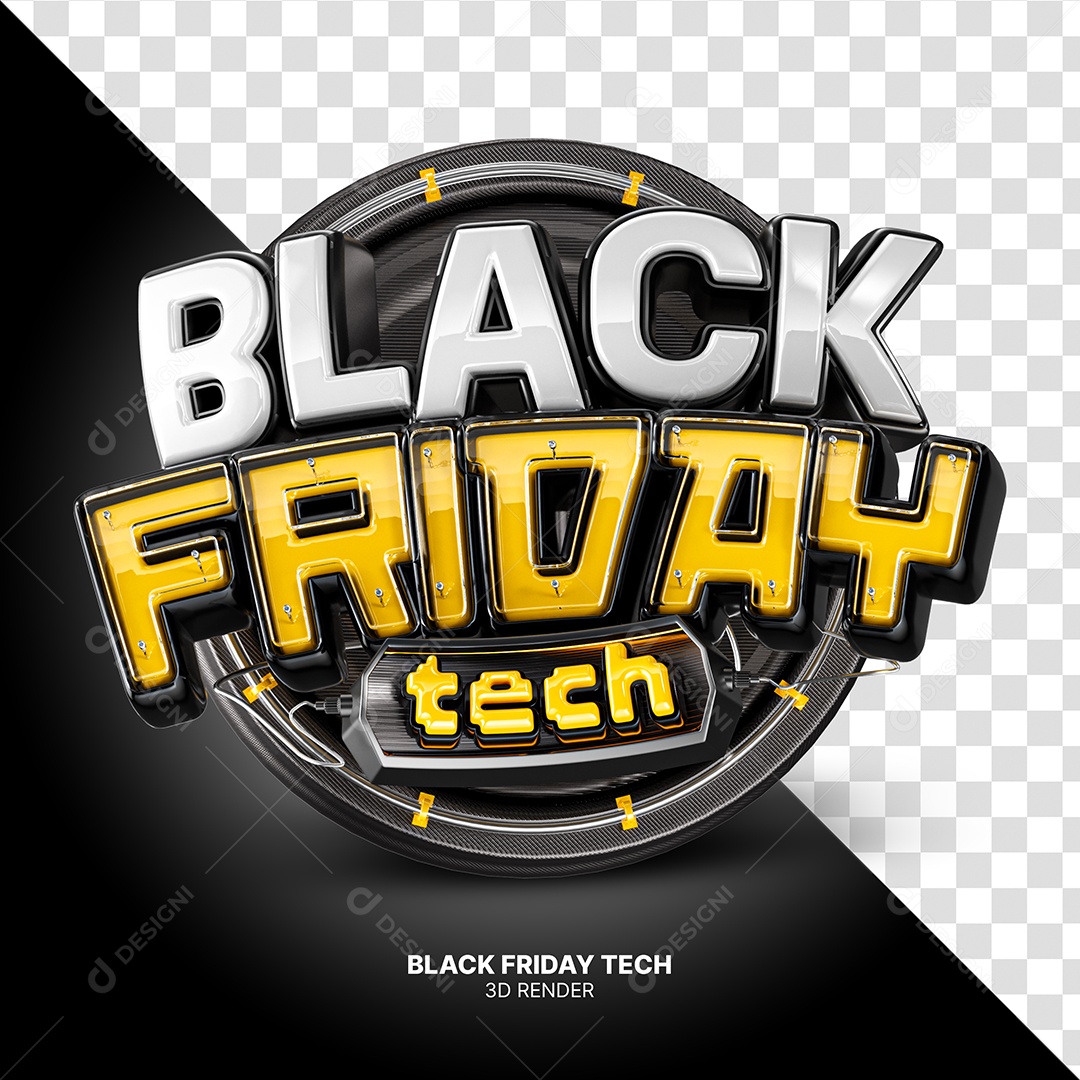 Black Friday Tech Amarelo com Tipografia 3D e Efeito Metálico PSD