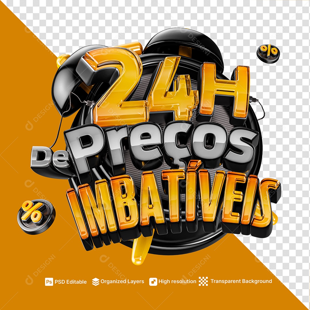 Selo 3D 24 Horas de Preços Imbatíveis PSD
