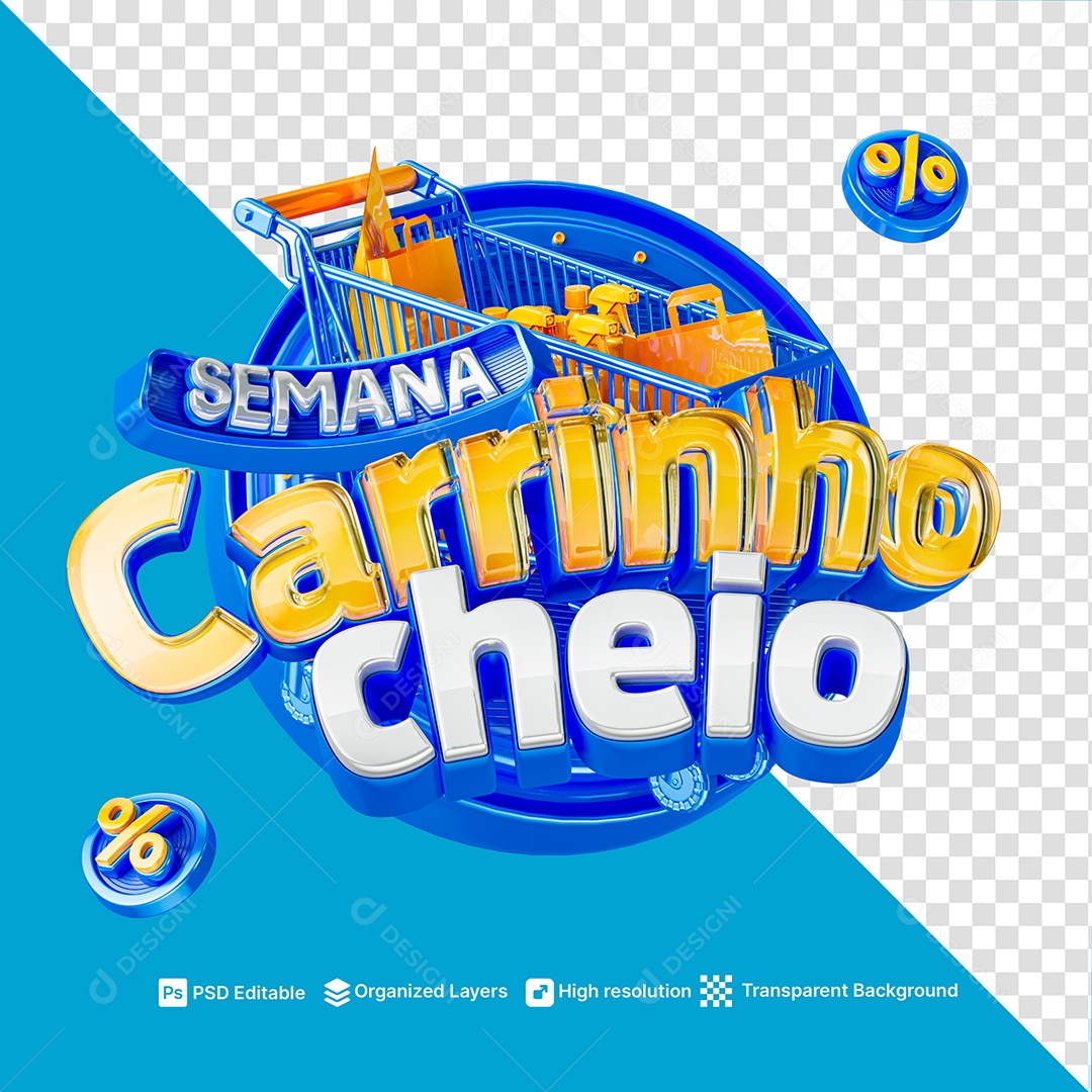Selo 3D Semana do Carrinho Cheio Azul PSD