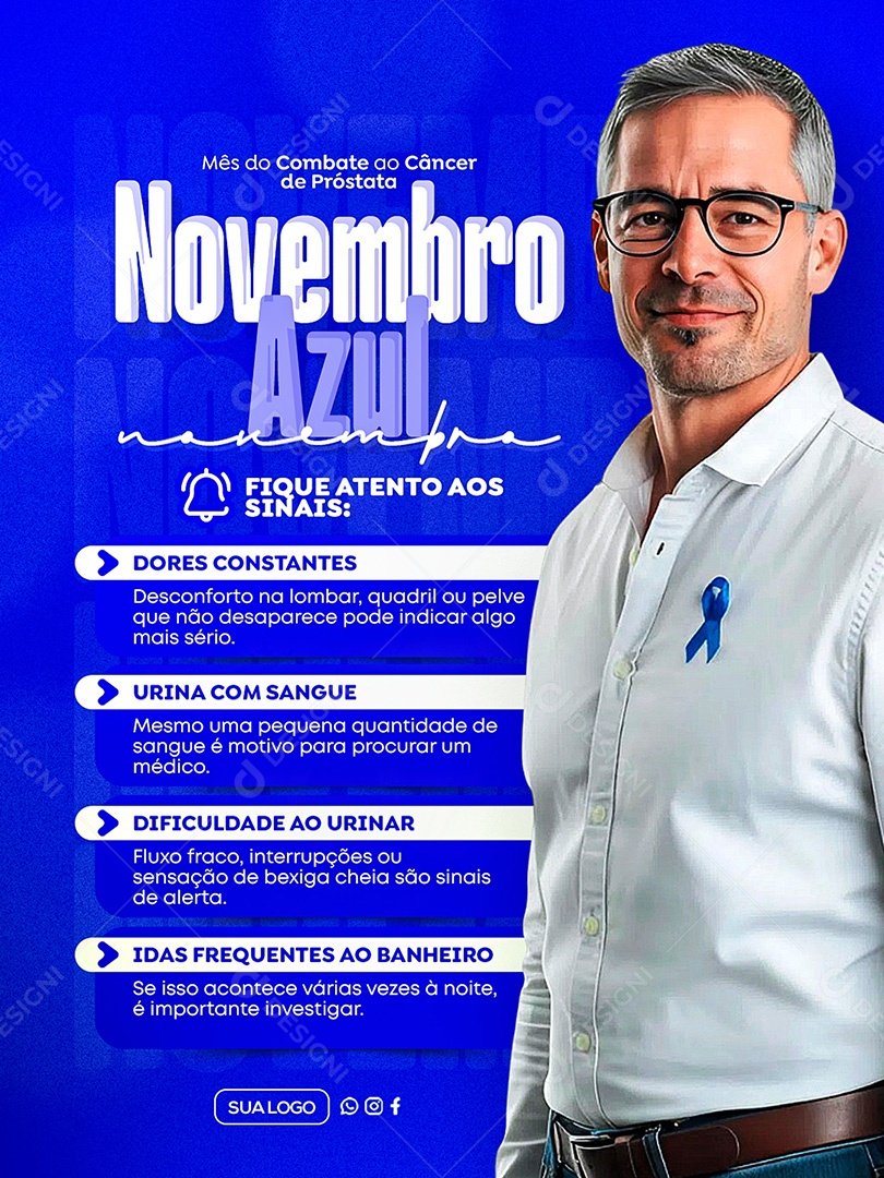 Novembro Azul Mês de Combate ao Câncer de Próstata Mata Social Media PSD Editável