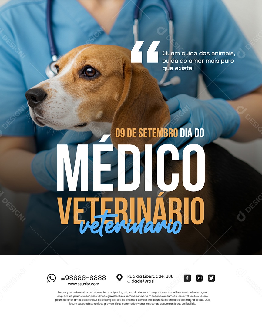 9 de Setembro Dia do Médico Veterinário Quem Cuida dos Animais cuida do Amor Social Media PSD Editável