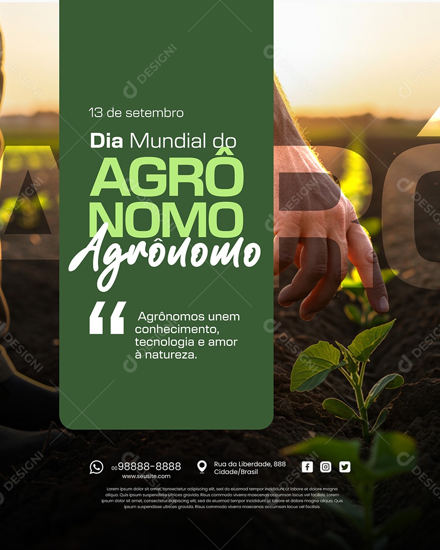 13 de Setembro Dia do Agrônomo Unem Conhecimento Social Media PSD Editável
