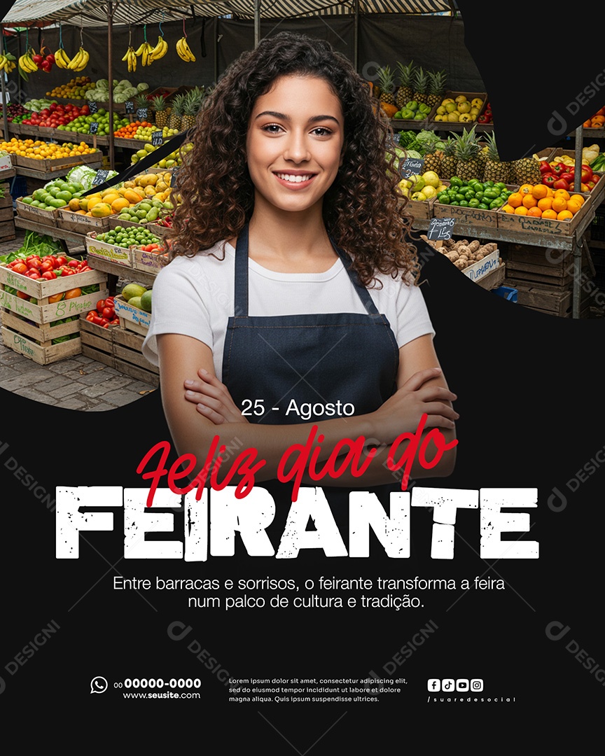 25 de Agosto Dia do Feirante Entre Barracas Social Media PSD Editável