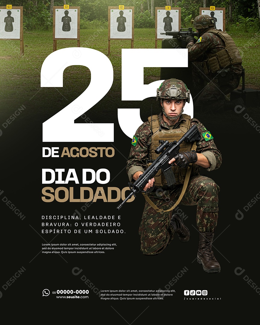 25 de Agosto Dia do Soldado Diciplina Social Media PSD Editável