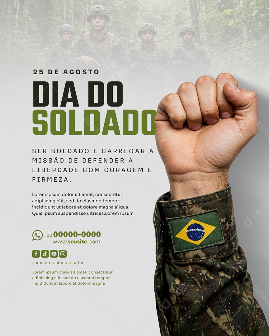 25 de Agosto Dia do Soldado Missão Social Media PSD Editável