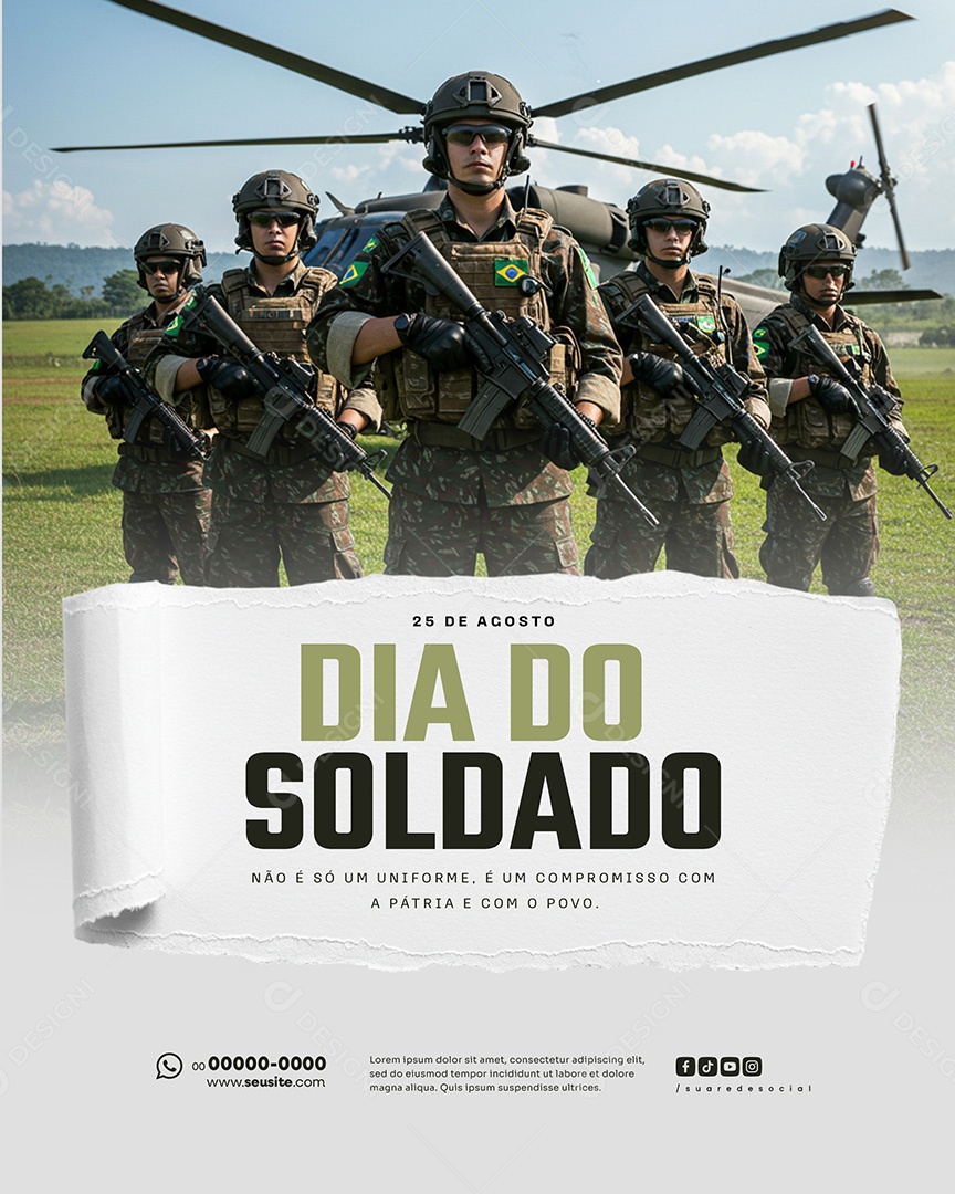 25 de Agosto Dia do Soldado um Compromiso Social Media PSD Editável