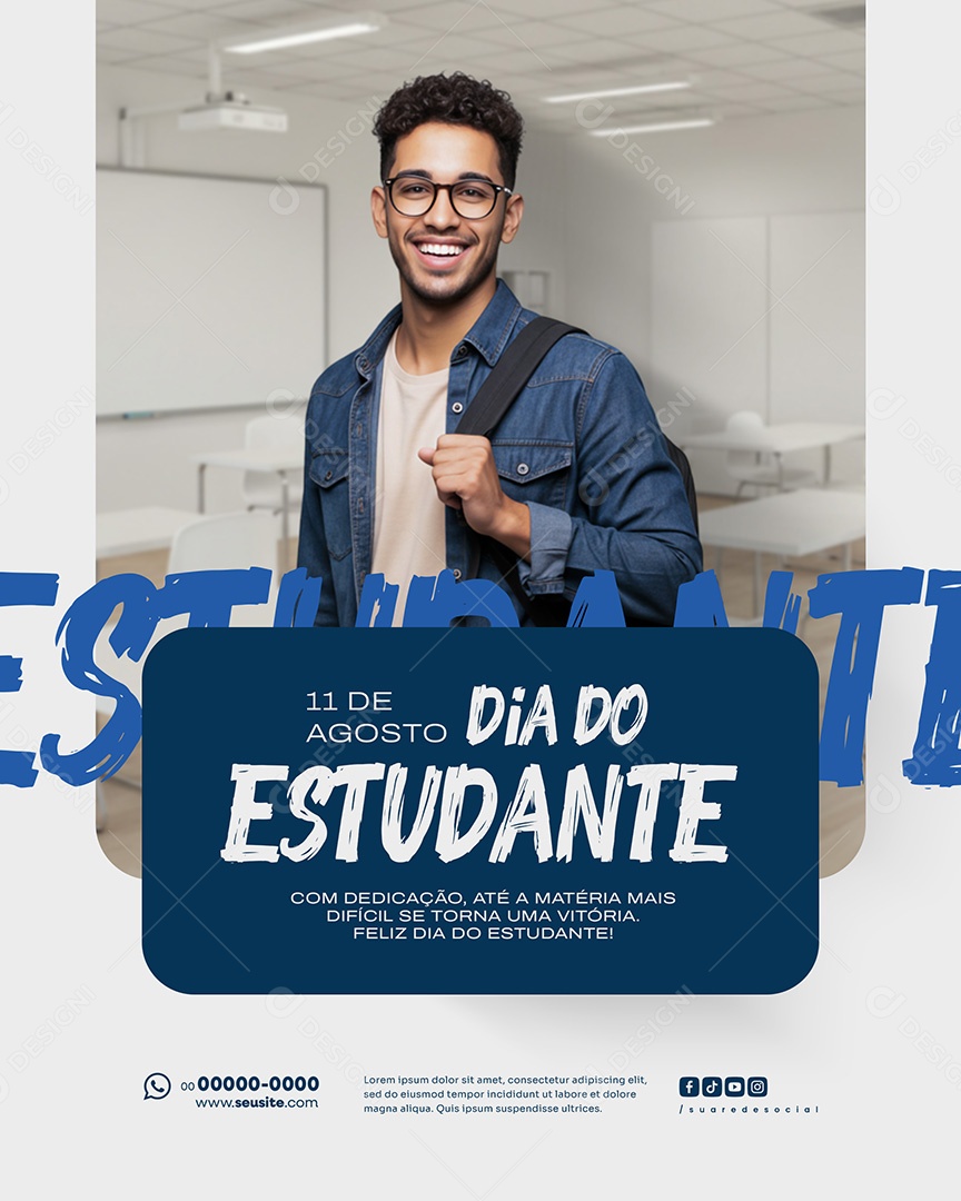 Dia do Estudante 11 de Agosto com Dedicação Social Media PSD Editável