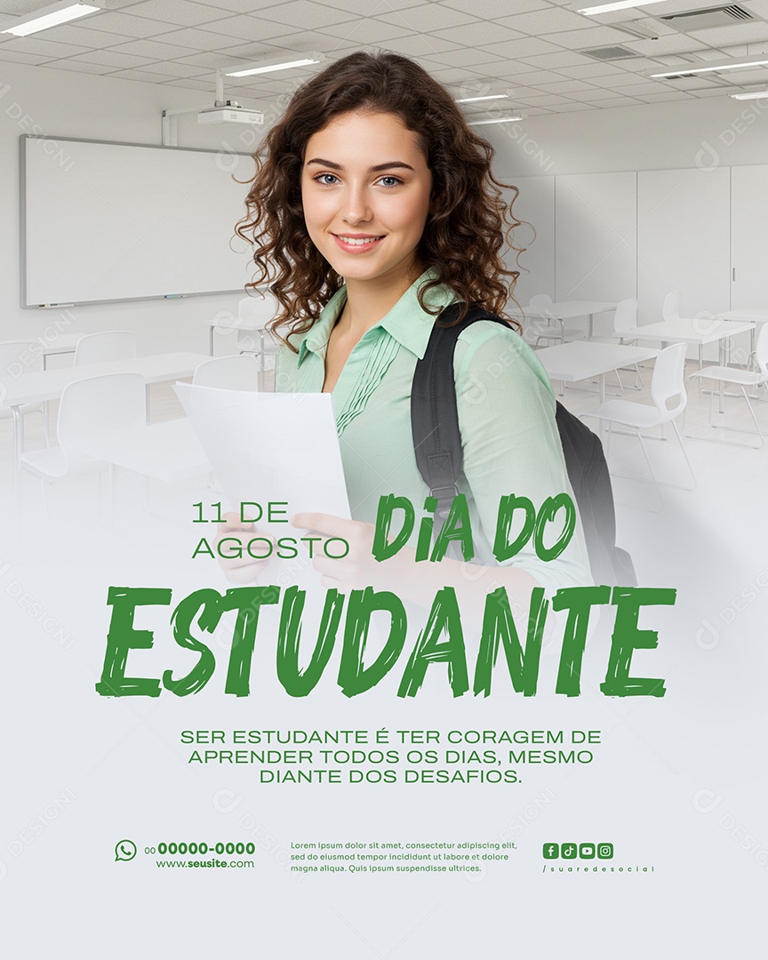 Dia do Estudante 11 de Agosto Coragem de Aprender Social Media PSD Editável