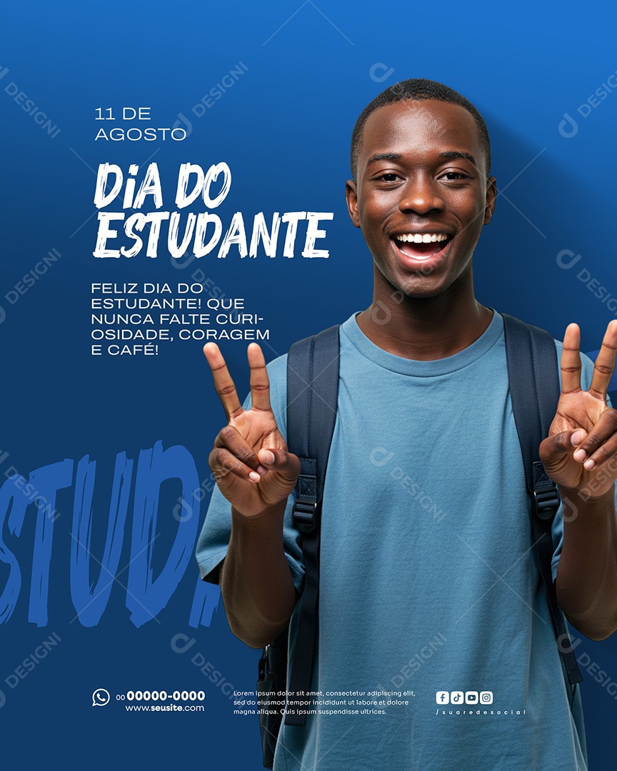 Dia do Estudante 11 de Agosto que Nunca Falte Social Media PSD Editável