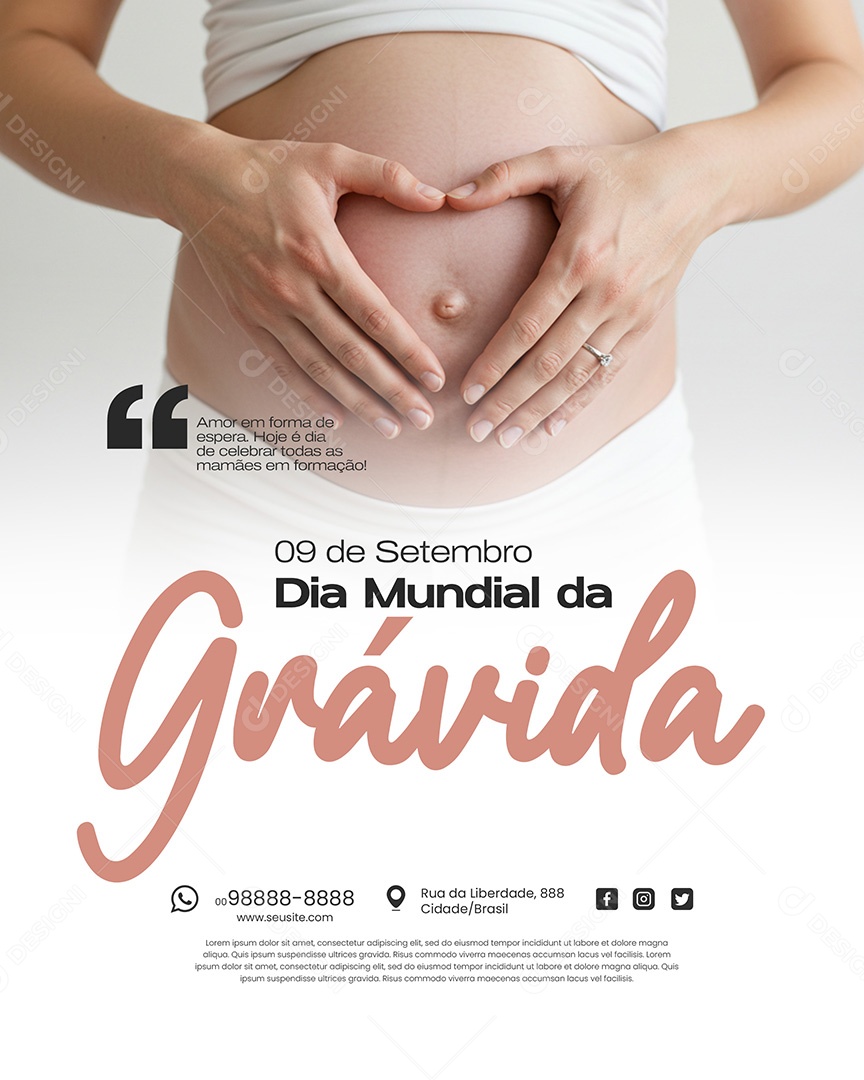 Dia Mundial da Grávida 9 de Setembro Amor em Forma de Espera Hoje é dia de Celebrar Social Media PSD Editável