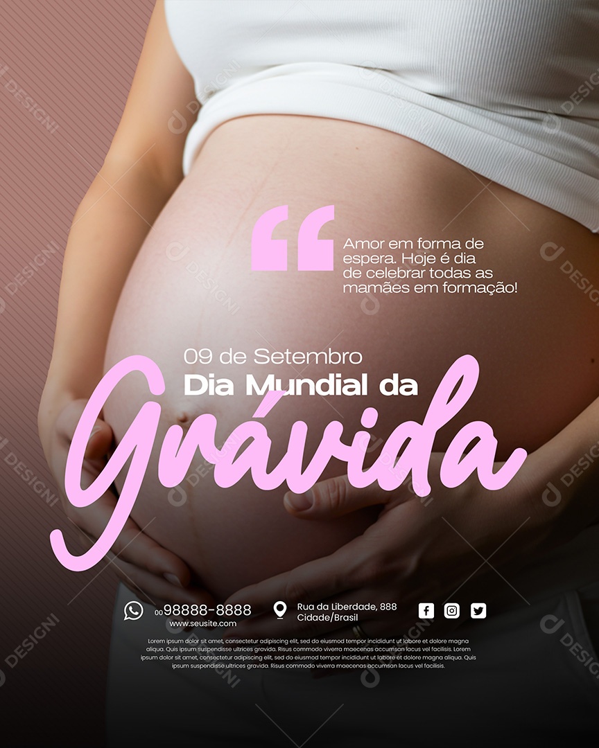 Dia Mundial da Grávida 9 de Setembro Amor em Forma de Espera Social Media PSD Editável