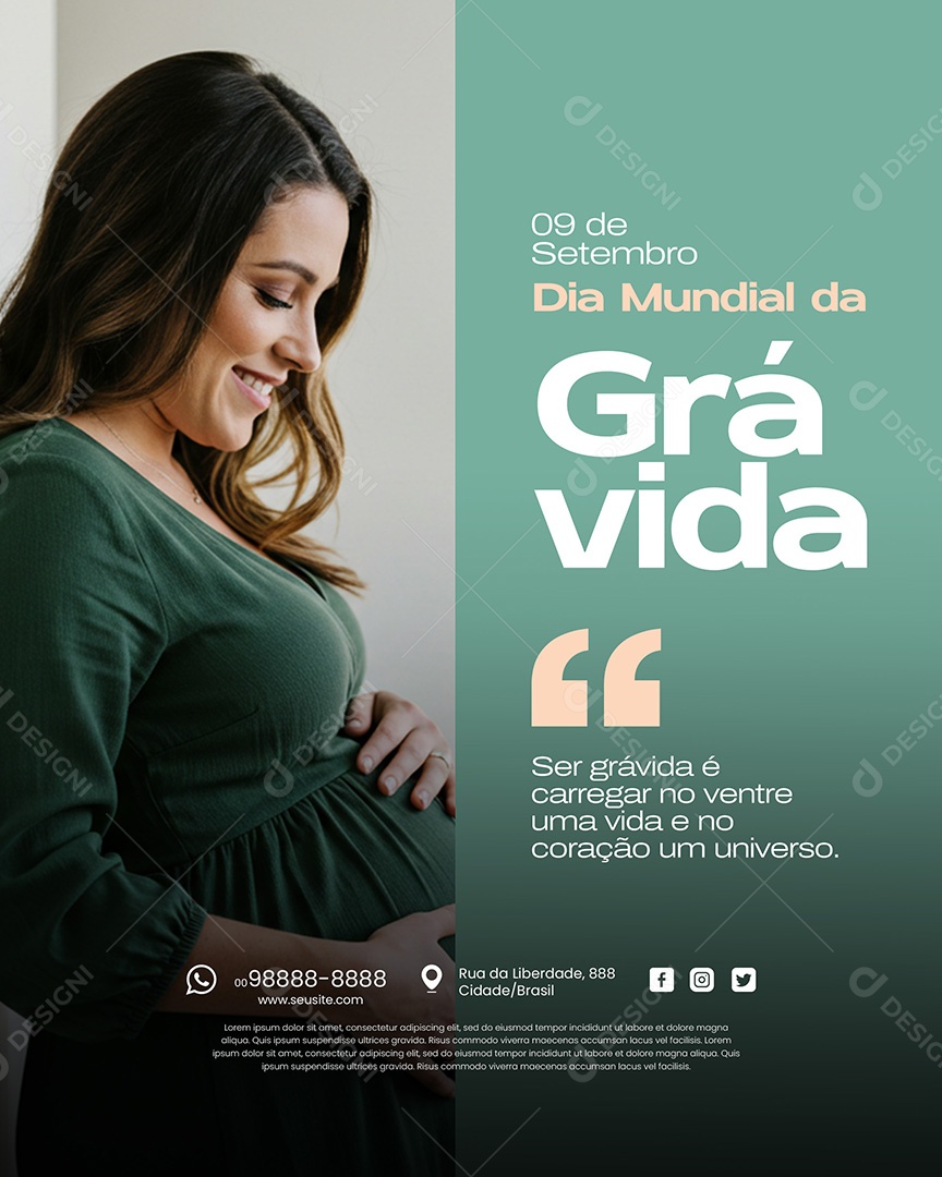 Dia Mundial da Grávida 9 de Setembro ser Grávida é Carregar  no Ventre uma Vida e no Coração Social Media PSD Editável