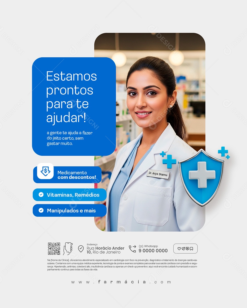 Farmácia Estamos Prontos para Te Ajudar Social Media PSD Editável