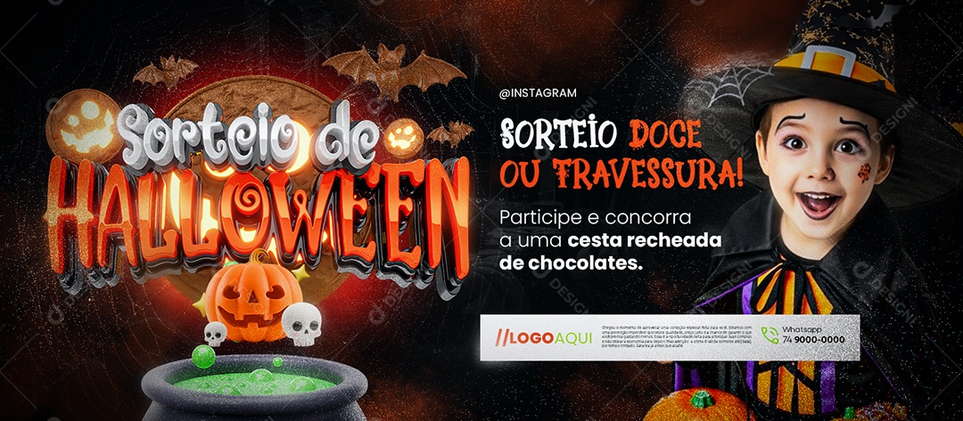 Banner Sorteio de Halloween Doceria Sorteio Doce ou Travessura Social Media PSD Editável