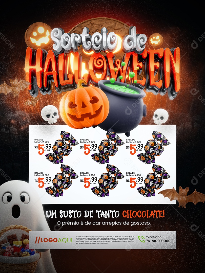Sorteio de Halloween Doceria Encarte Um Susto de Tanto Chocolate Social Media PSD Editável