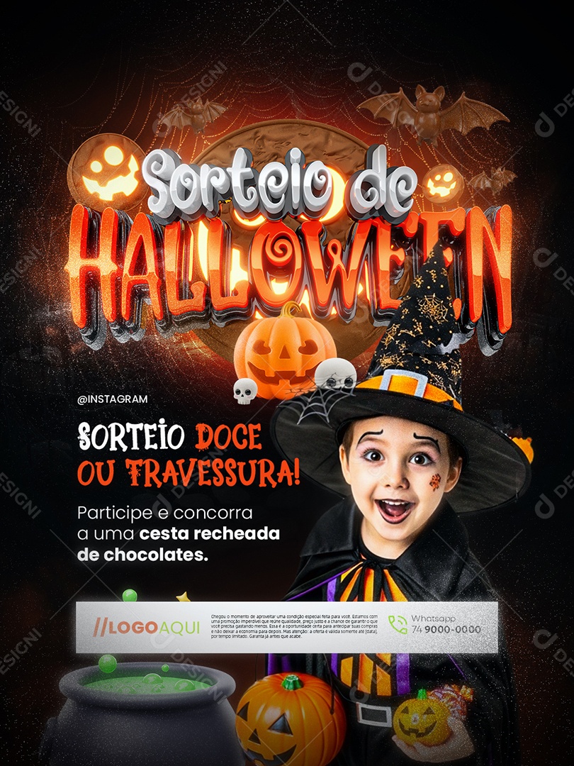 Sorteio de Halloween Supermercado Sorteio Doce ou Travessura Social Media PSD Editável