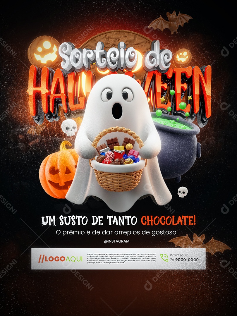 Sorteio de Halloween Supermercado Um Susto de Tanto Chocolate Social Media PSD Editável