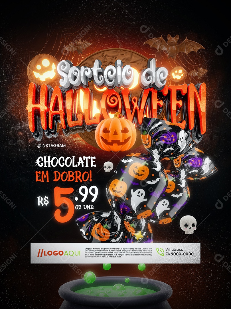 Sorteio de Halloween Doceria Chocolate em Dobro Social Media PSD Editável