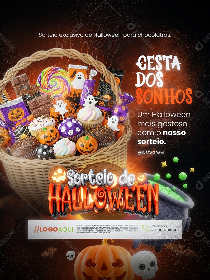 Sorteio de Halloween Doceria Cesta dos Sonhos Social Media PSD Editável