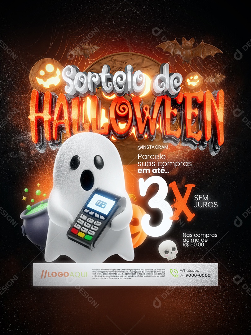 Sorteio de Halloween Doceria Parcele Suas Compras Social Media PSD Editável
