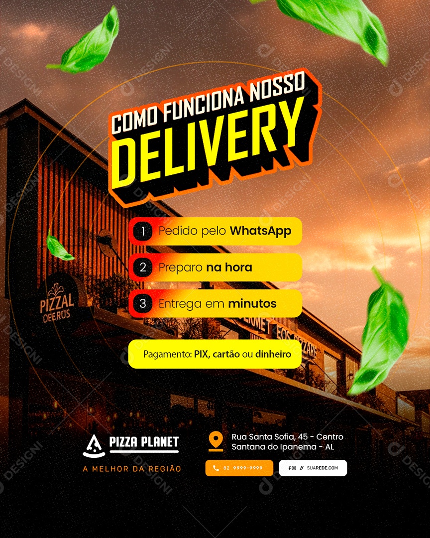 Pizzaria Como Funciona Nosso Delivery Social Media PSD Editável
