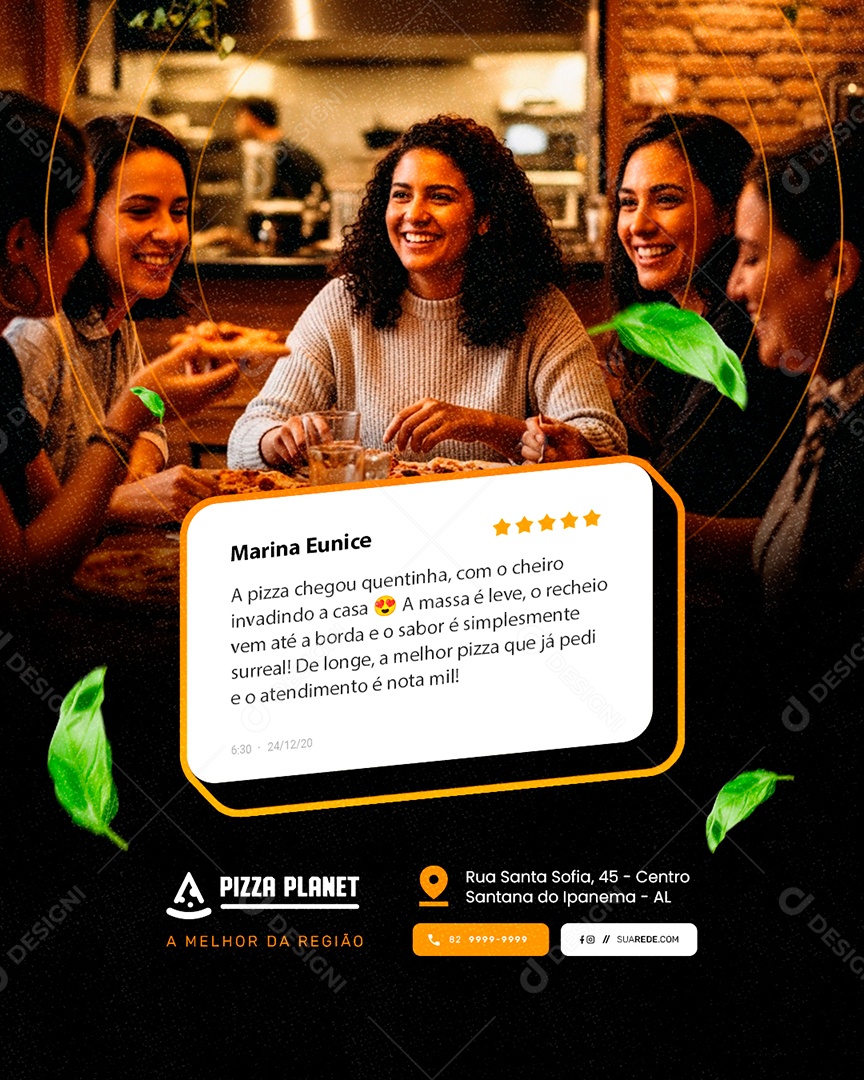 Pizzaria Feedback a Pizza Chegou Quentinha Social Media PSD Editável