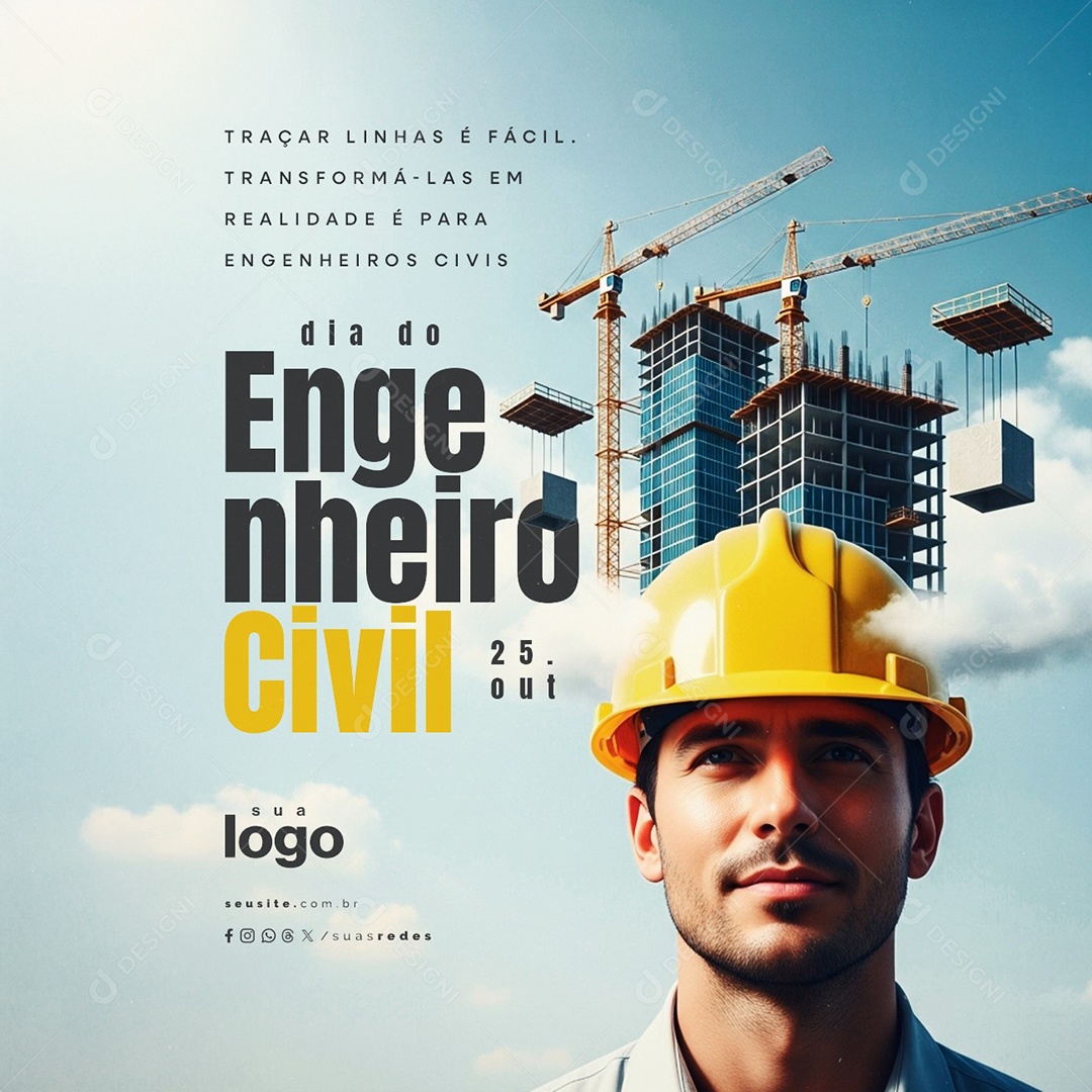 Dia do Engenheiro Civil 25 de Outubro Traçar Linhas é Fácil Social Media PSD Editável
