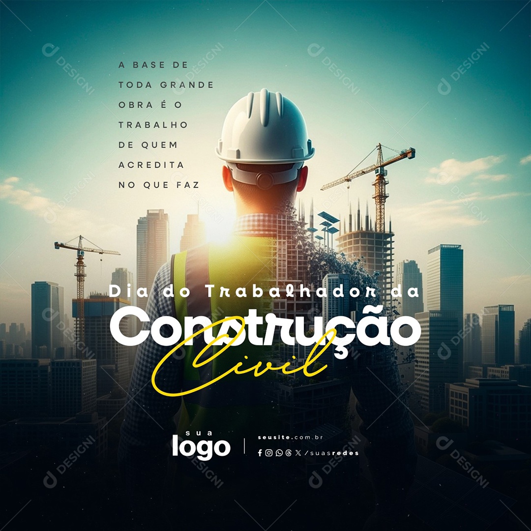 Dia do Trabalhador da Construção Civil 26 de Outubro Social Media PSD Editável