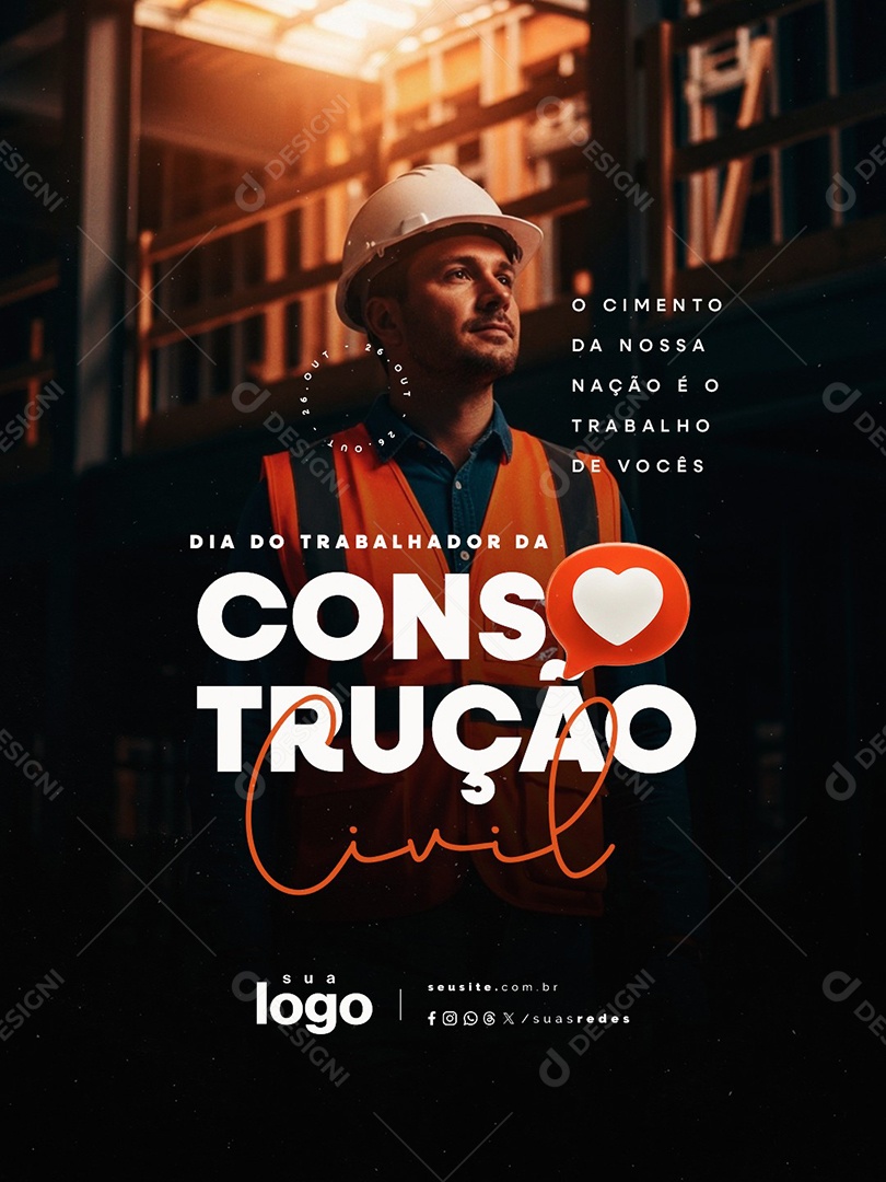 Dia do Trabalhador da Construção Civil 26 de Outubro Social Media PSD Editável