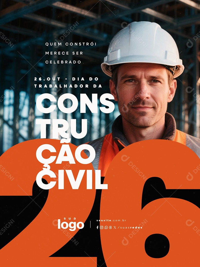 Dia do Trabalhador da Construção Civil 26 de Outubro Social Media PSD Editável