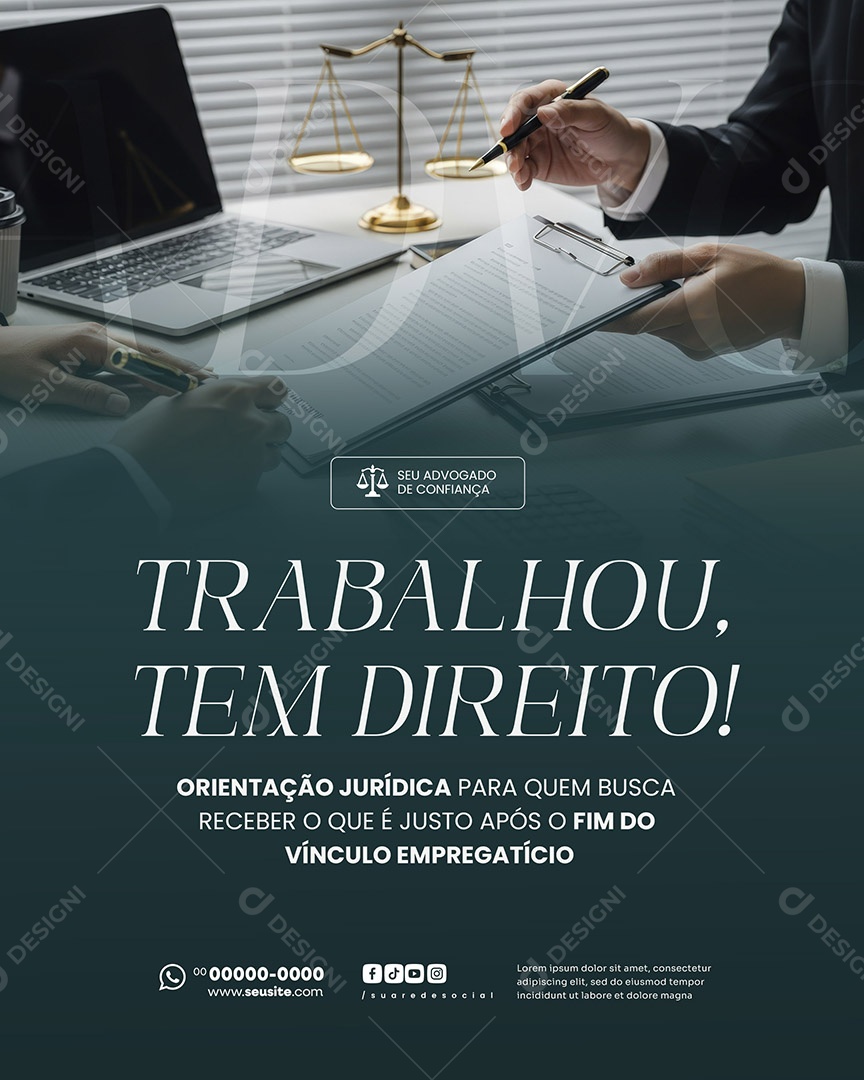 Advogado Trabalhista Trabalhou Tem Direito Social Media PSD Editável