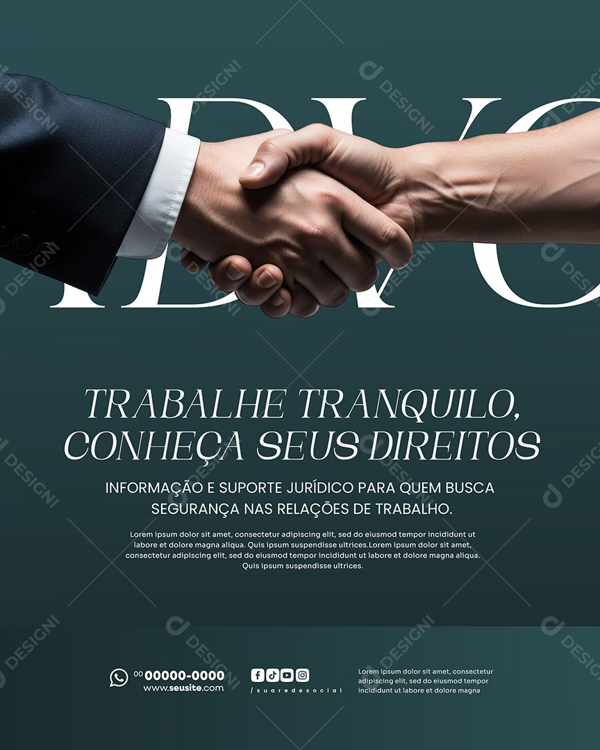 Advogado Trabalhista Traballhe Conheça Seus Direitos Social Media PSD Editável