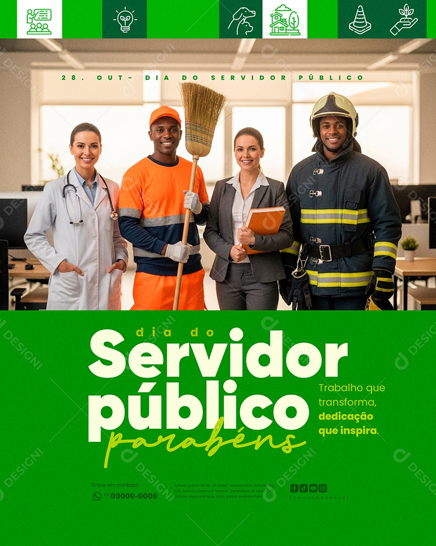 Dia do Servidor Público 28 de Outubro Parabéns Social Media PSD Editável