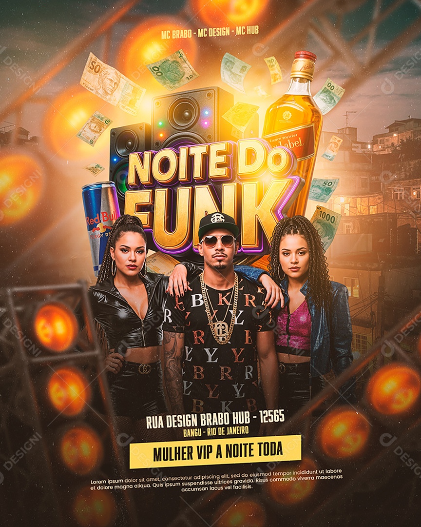 Flyer de Evento Noite do Funk no RJ PSD Editável