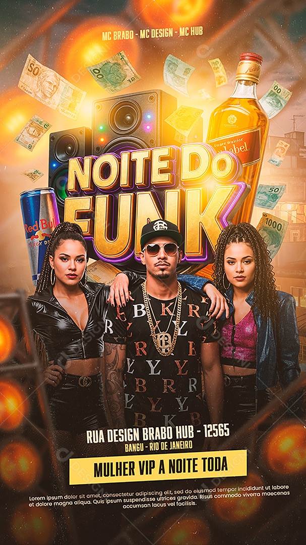 Flyer de Evento Noite do Funk no RJ PSD Editável