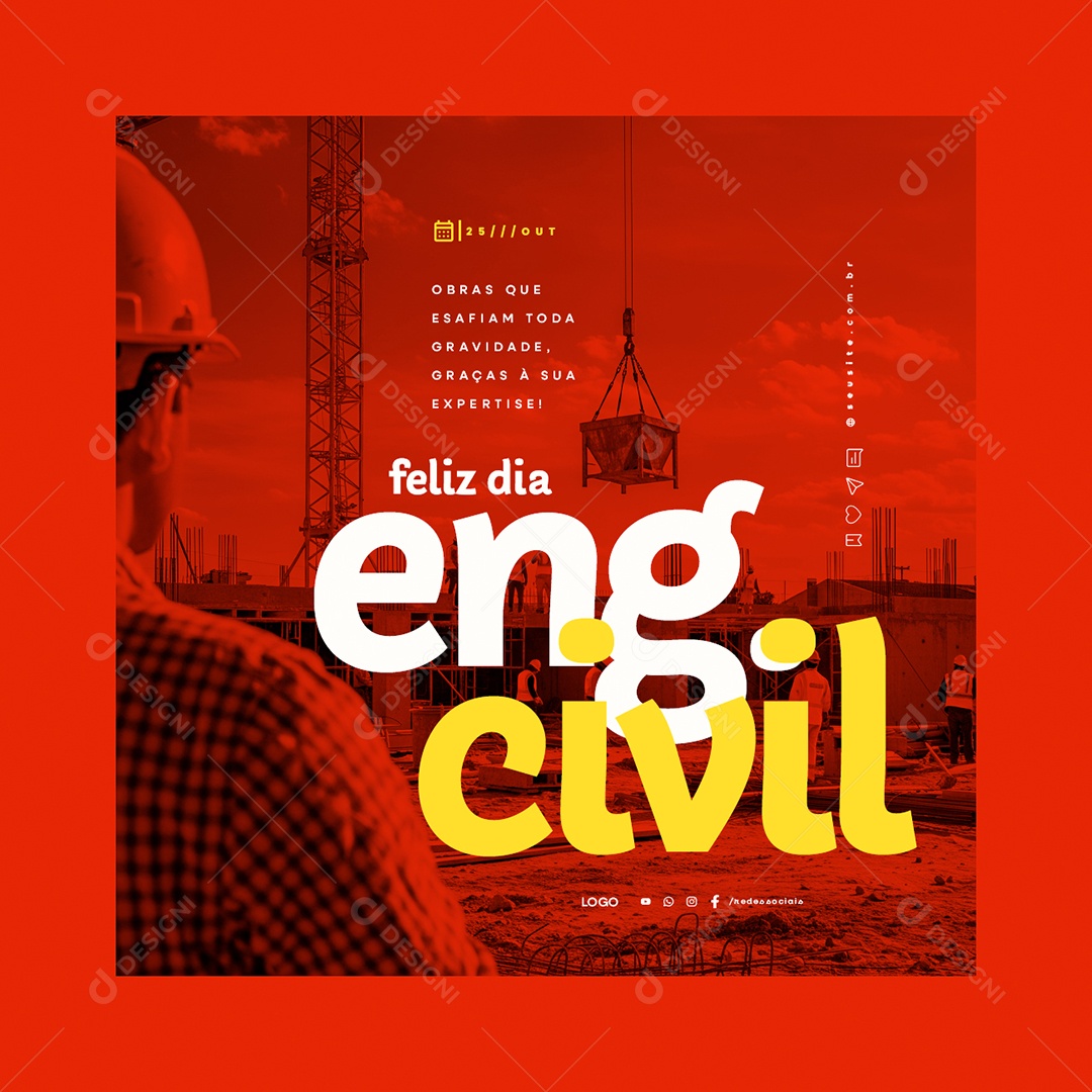 Feliz Dia do Engenheiro Civil 25 de Outubro Social Media PSD Editável