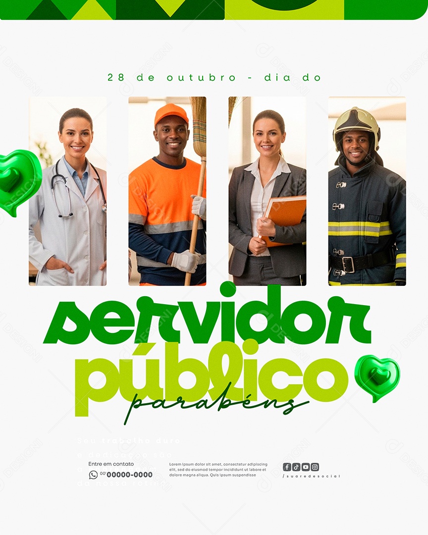 Dia do Servidor Público 28 de Outubro Parabéns Social Media PSD Editável