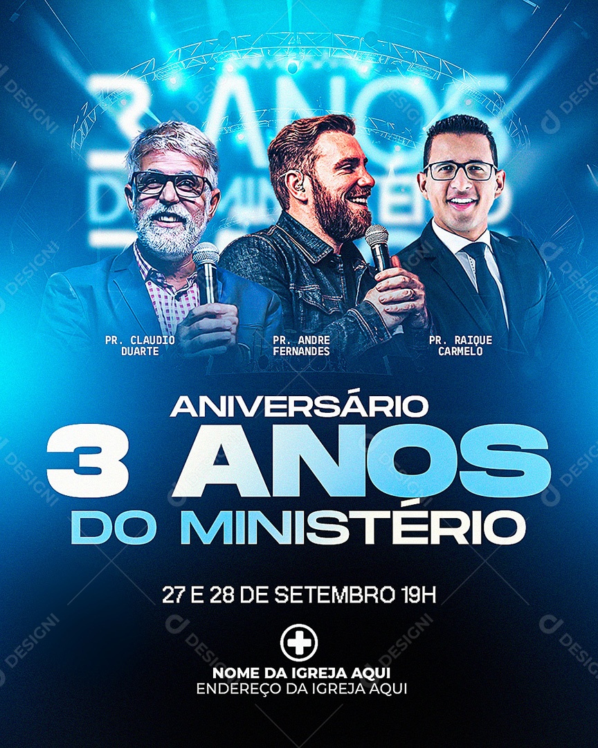Flyer Gospel para Divulgação de Aniversário do Ministério Evangélico PSD Editável