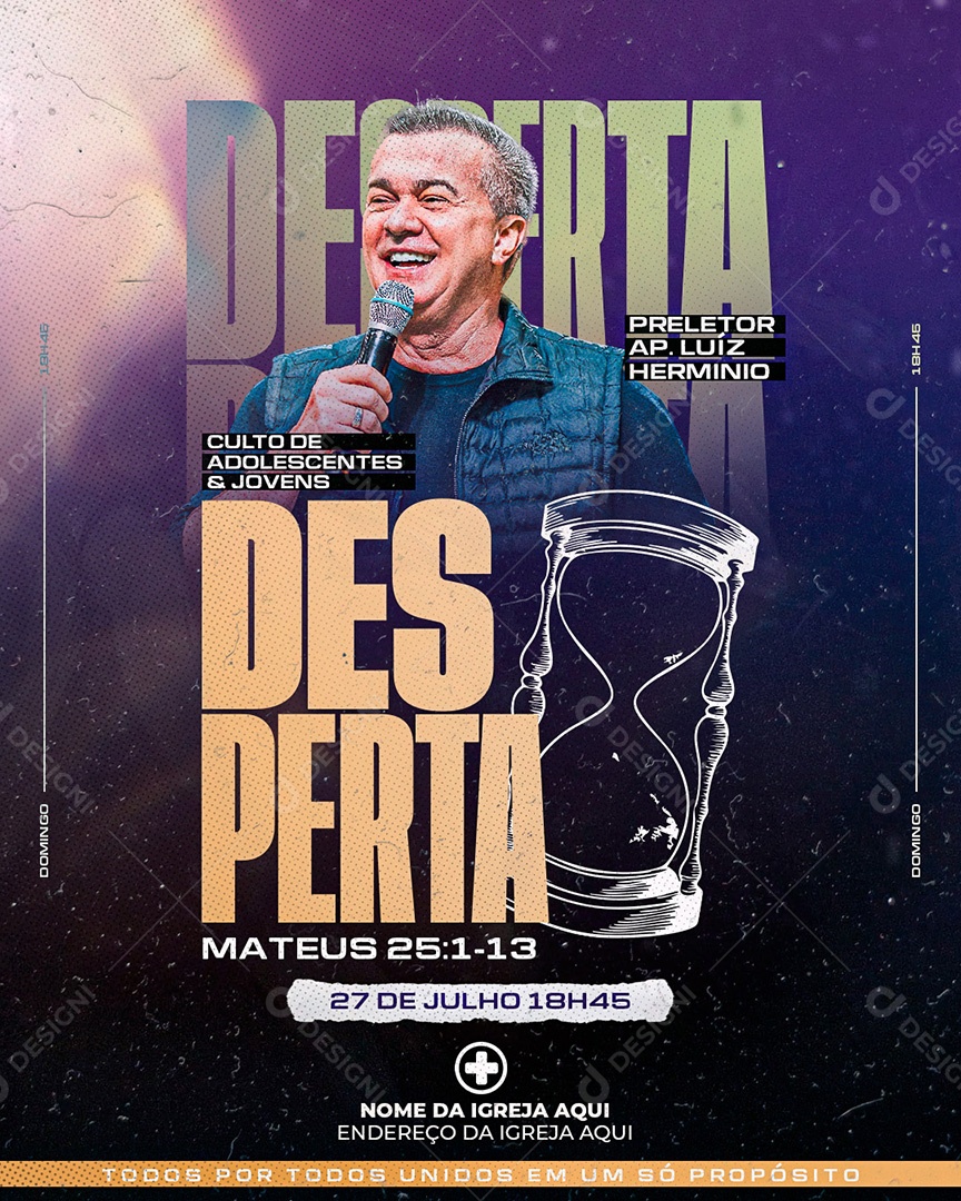 Flyer Gospel para Divulgação de Culto Desperta PSD Editável